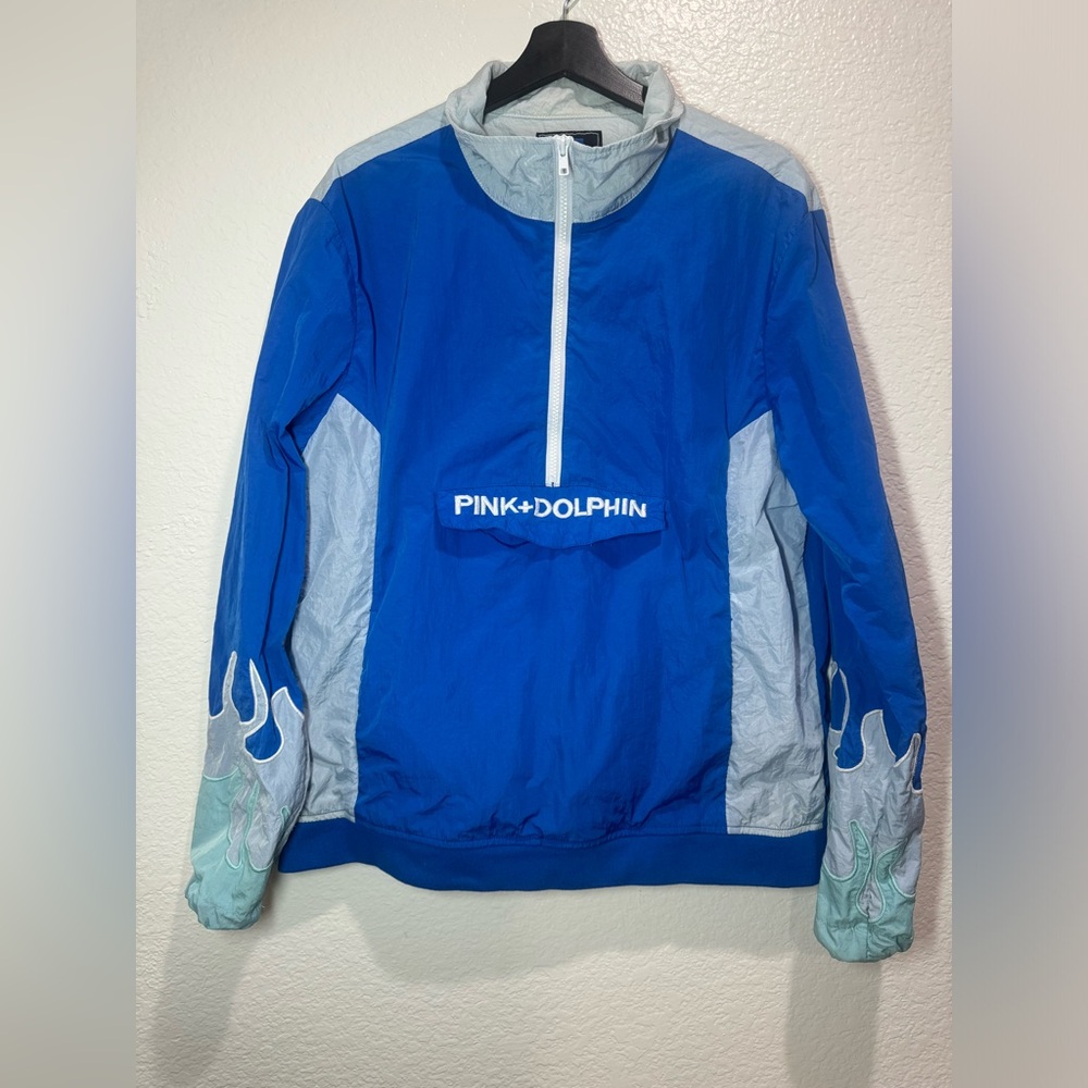 Pink Dolphin Windbreaker  Flames  Jacket Blue Size Large Unisex